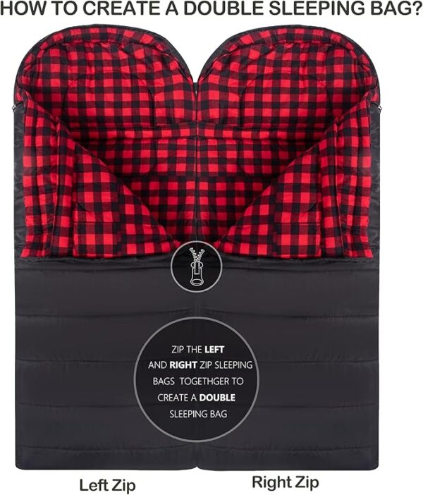 0 Degree Sleeping Bag 100% Cotton Flannel XXL for Adults Big and Tall Cold Weather Winter Zero Degree Camping,Free Compression Sack - Image 4