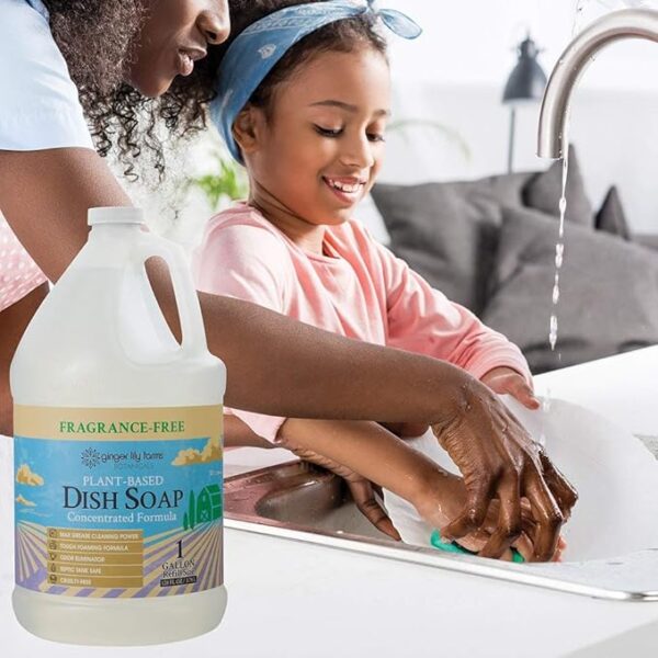 Ginger Lily Farms Botanicals Plant-Based Liquid Dish Soap, Concentrated Formula with Max Grease Cleaning Power, Cruelty-Free, Fragrance-Free, 1 Gallon Refill (128 Fl. Oz.), Clear - Image 3
