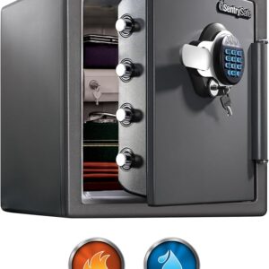 SentrySafe Waterproof and Fireproof Alloy Steel Digital Safe Box for Home with Code Button Keypad, 1.23 Cubic Feet, 17.8 x 16.3 x 19.3 Inches (exterior), SFW123GDC