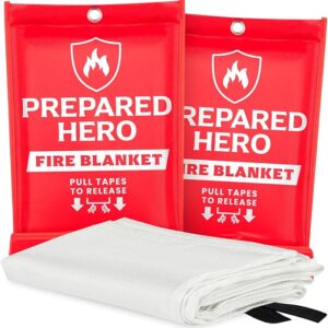Prepared Hero Emergency Fire Blanket - 2 Pack - Fire Suppression Blanket for Kitchen, 40” x 40”, for Home, Fiberglass Fire Blanket