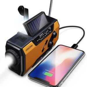 FosPower Emergency Weather Radio (Model A1) NOAA/AM/FM with 7400mWh Portable Power Bank, USB/Solar/Hand Crank Charging, Battery Operated, SOS Alarm & Flashlight for Indoor/Outdoor Emergencies