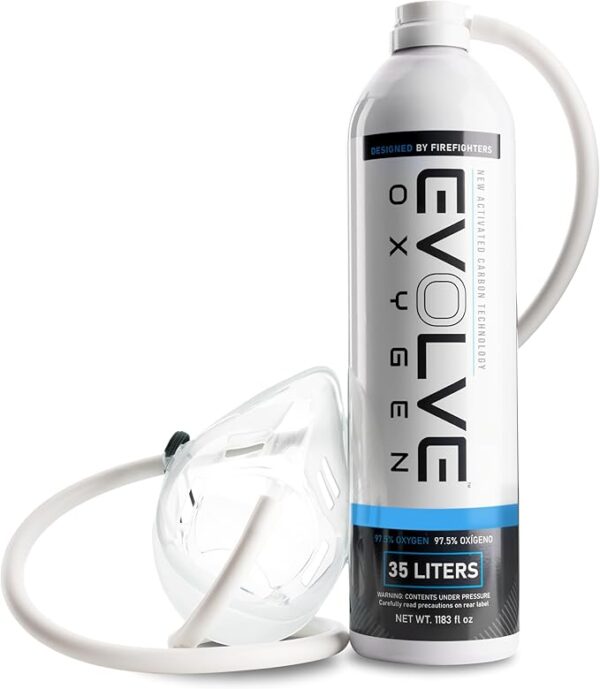 EVOLVE 35-Liter Pure Oxygen Canister with Mask and Tube | Portable Oxygen Can | Ideal for Home Use and Outdoor Activities | Designed by Firefighters | Made in The USA | Pack of 1