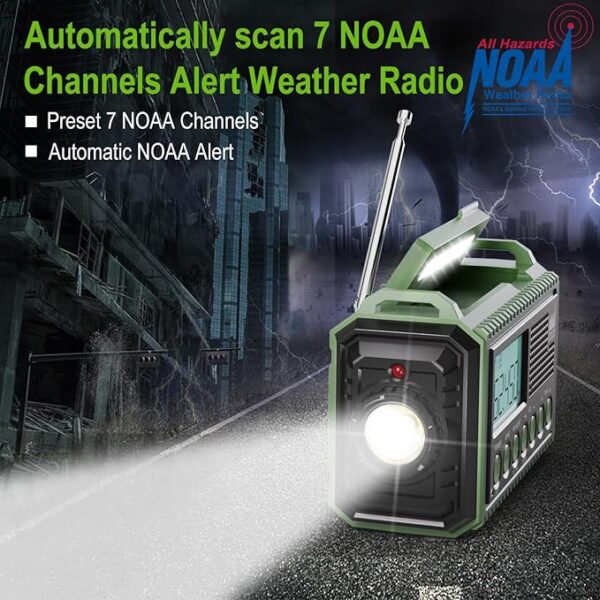 Raynic Emergency Radio, 12000mAh/44400mWh Battery Operated Weather Radio, Solar Hand Crank Radio with AM/FM/SW/NOAA Alert, Cell Phone Charger, Type-C Charging, Flashlight and SOS Siren - Image 2