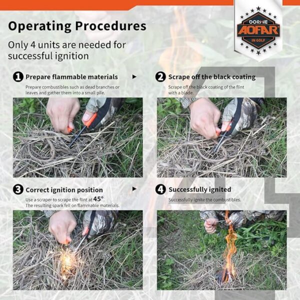 AOFAR Fire Starter AF-381/AF-381plus Fire Steel with Paracord and Whistle for Camping, Hiking, Hunting, Backpacking, Boating, Emergency Rescue - Image 3