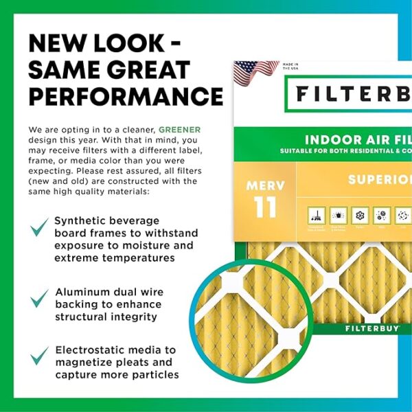 Filterbuy 20x25x1 Air Filter MERV 11 Allergen Defense (12-Pack), Pleated HVAC AC Furnace Air Filters Replacement (Actual Size: 19.50 x 24.50 x 0.75 Inches) - Image 2