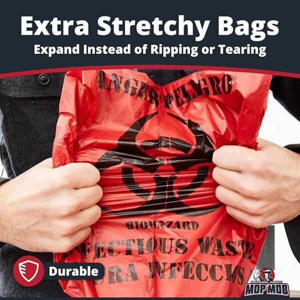 No Leak, Hospital Grade Biohazard Waste Bags 150 Pk. 10 Gallon, 24" Red Trash Liner With Hazard Symbol For Infectious Waste Disposal - Image 4