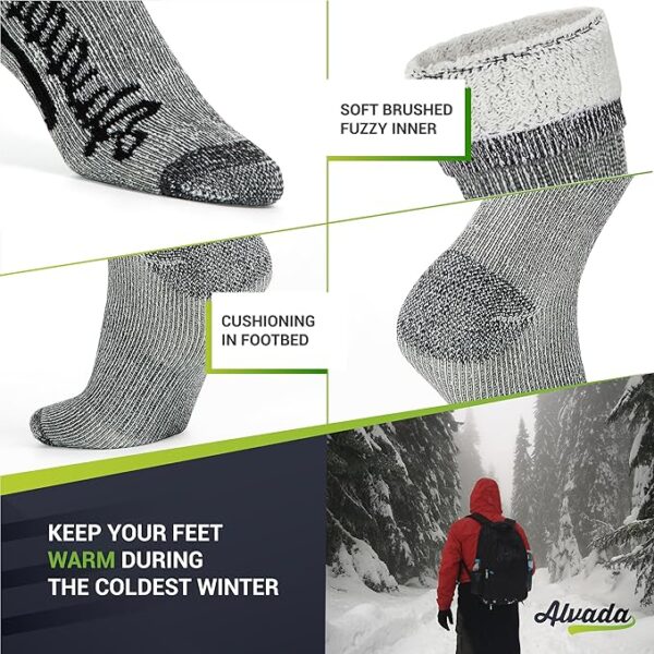 Alvada Merino Wool Hiking Socks Thermal Warm Crew Winter Boot Sock For Men & Women 3 Pairs - Image 4
